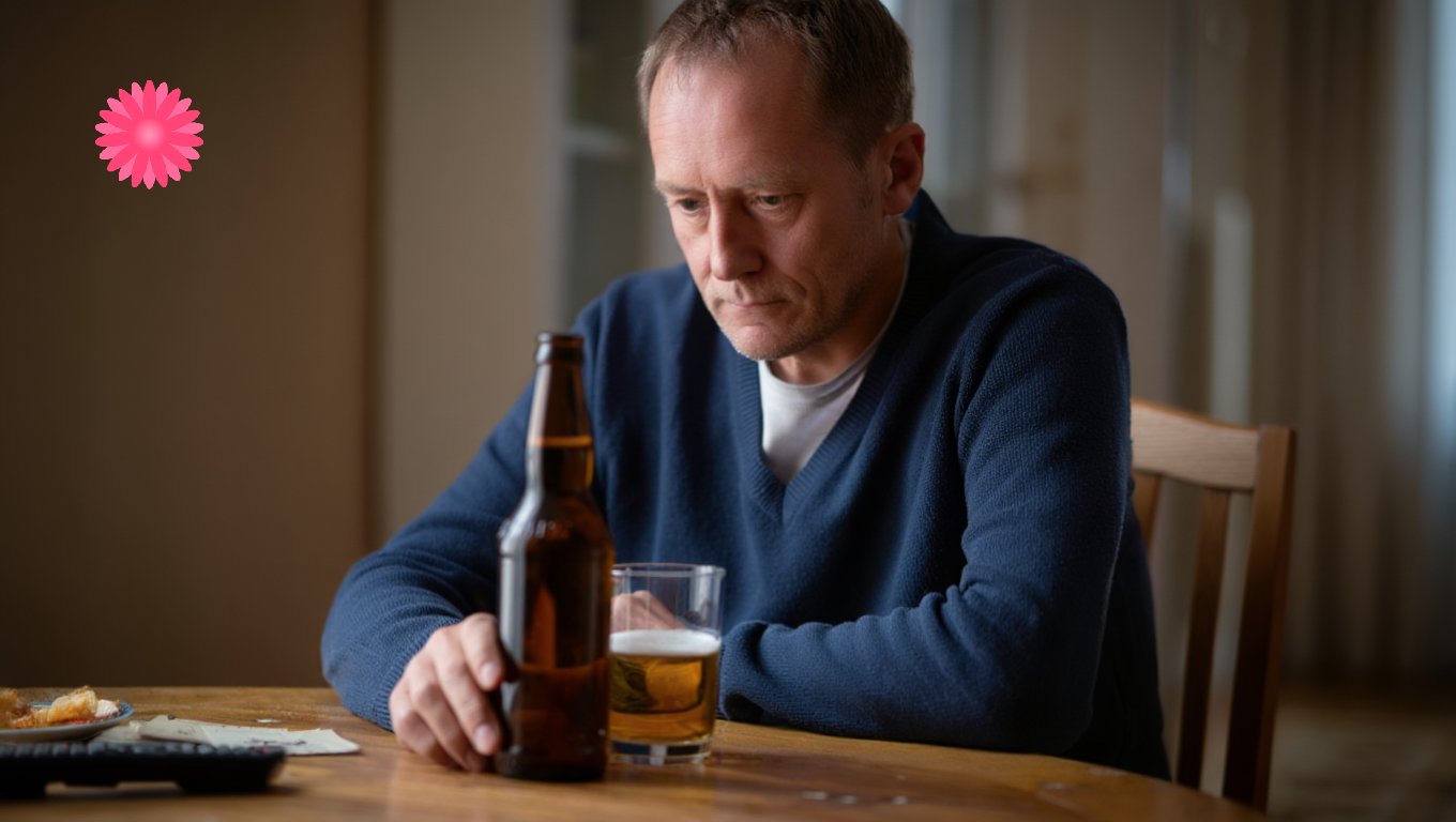 Мужчина за столом с пивом